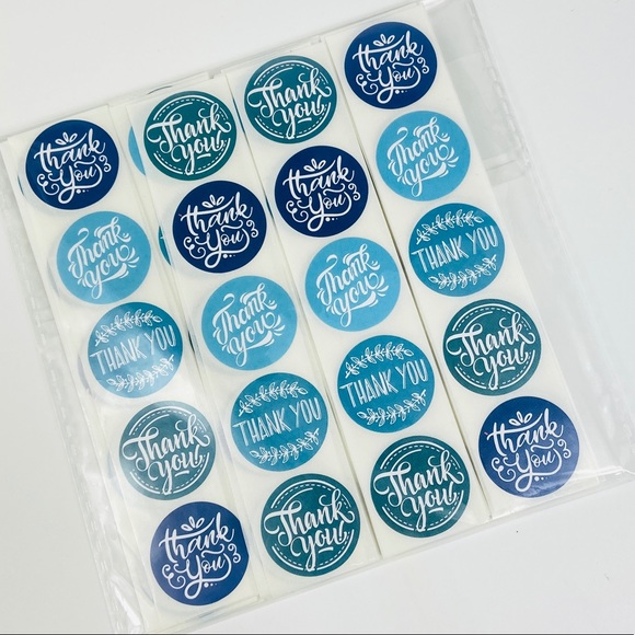 Thank You Stickers. Vintage Font Blue Teal. Shipping Product Stickers. - Picture 2 of 8